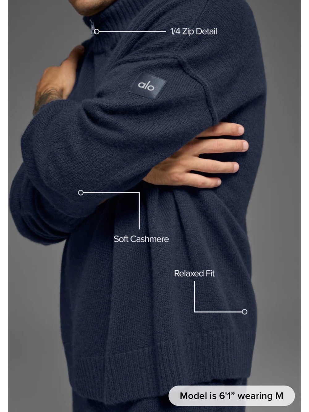 ALO Yoga Men's Cashmere 1/4 Zip Sweater - Navy